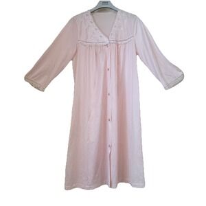 VTG KOMAR Robe Housecoat PINK Lace & Floral Cottage Core Granny Prairie Sz M *se